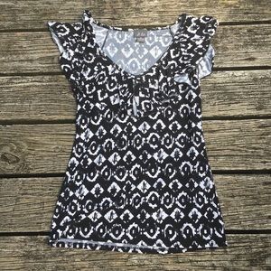 Dots | Black & White Ruffled Cap Sleeve Blouse